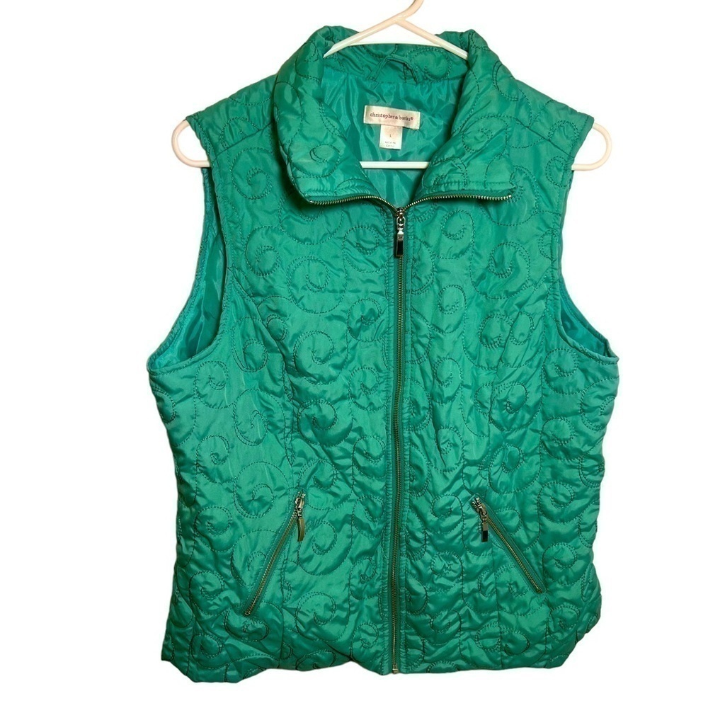 Christopher & Banks Womens Sz Large Sleeveless Full Zip Vest Ombre Green Paisley